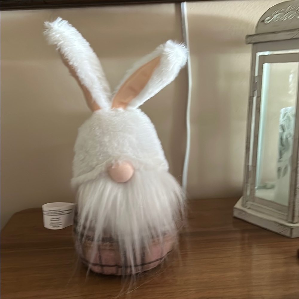 White and Pink Bunny Gnome Decor